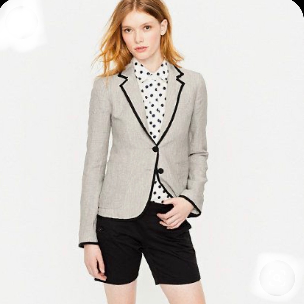 JCrew Tipped Linen schoolboy blazer
